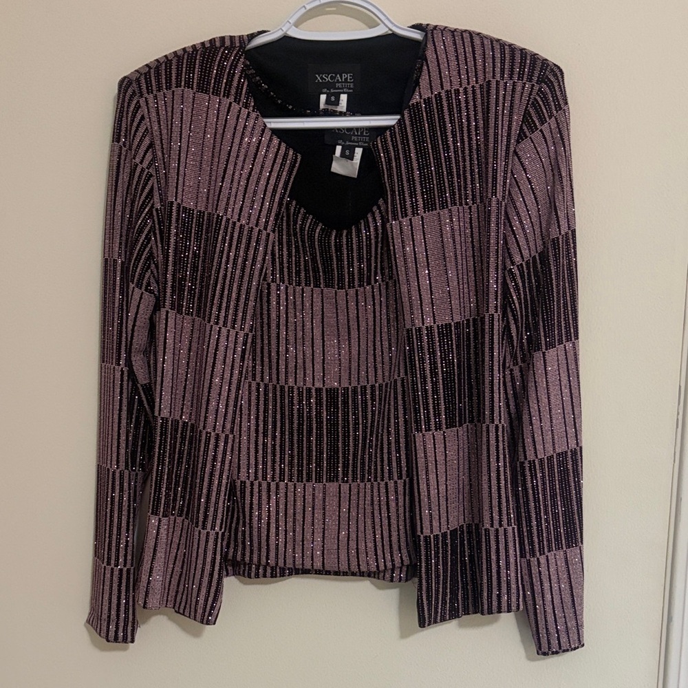 Xscape Glittering Pink and Black Striped Top